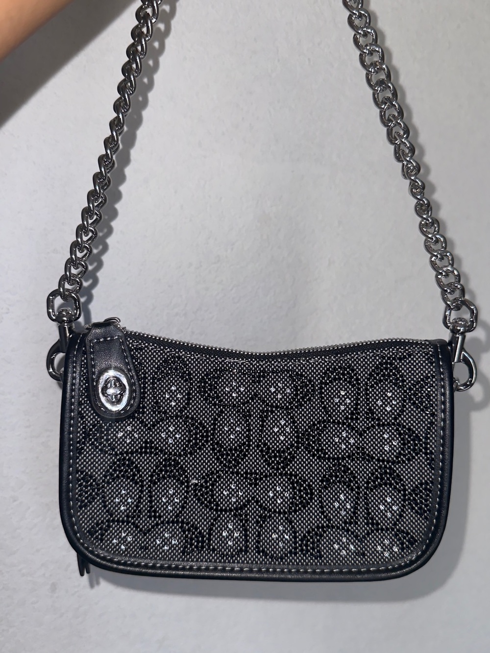 Coach Black Crystal Swinger Signature Chain Shoulder Bag